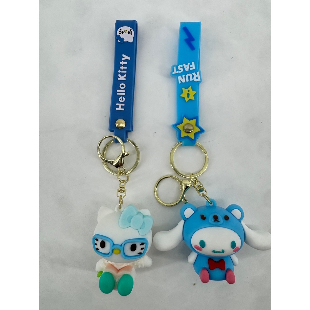 Sanrio Hello Kitty Cinnamoroll 3D Silicone Keychain Set Blue Wristlet Lanyard